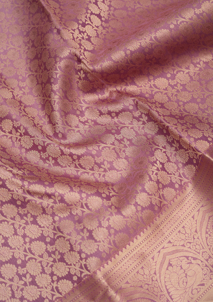 Onion Pink Silk Jaal Saree With Matching Blouse Piece