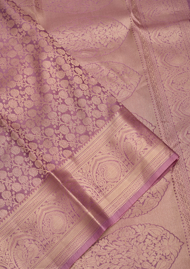 Onion Pink Silk Jaal Saree With Matching Blouse Piece