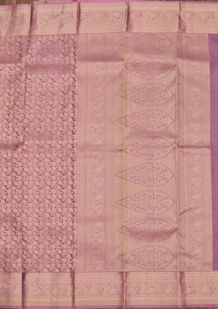 Onion Pink Silk Jaal Saree With Matching Blouse Piece
