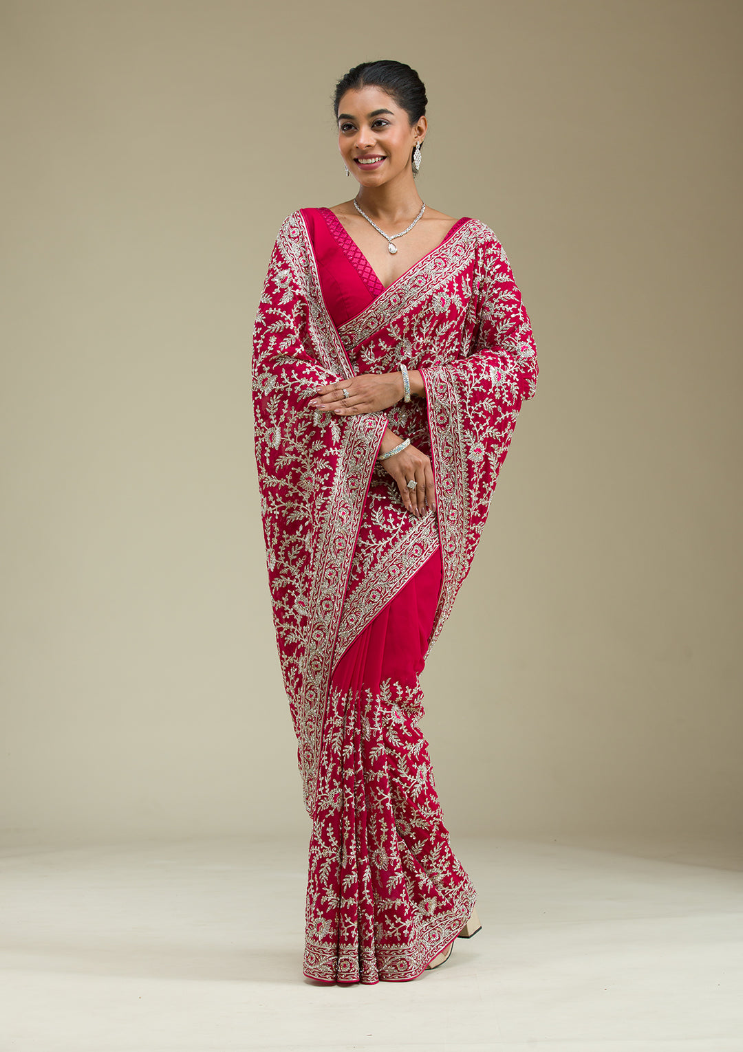 Rani Pink Zariwork Georgette Saree