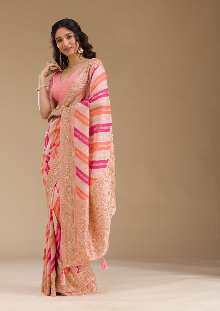 Pink Cutdana Silk Saree