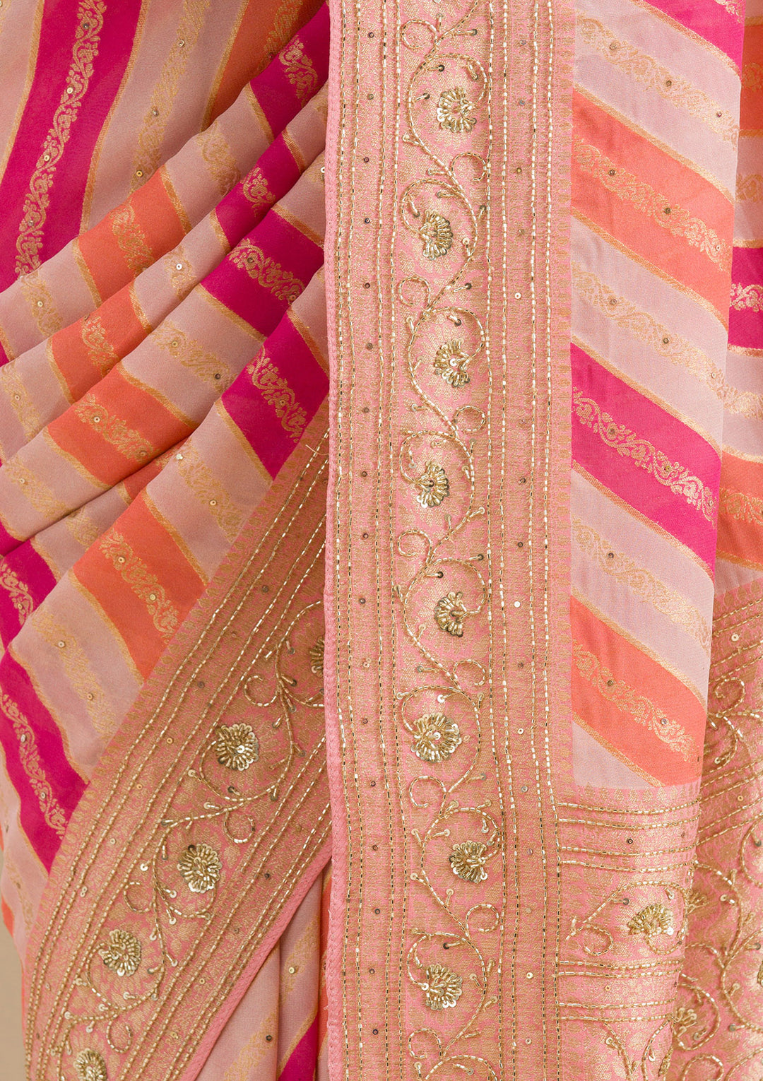 Pink Cutdana Silk Saree