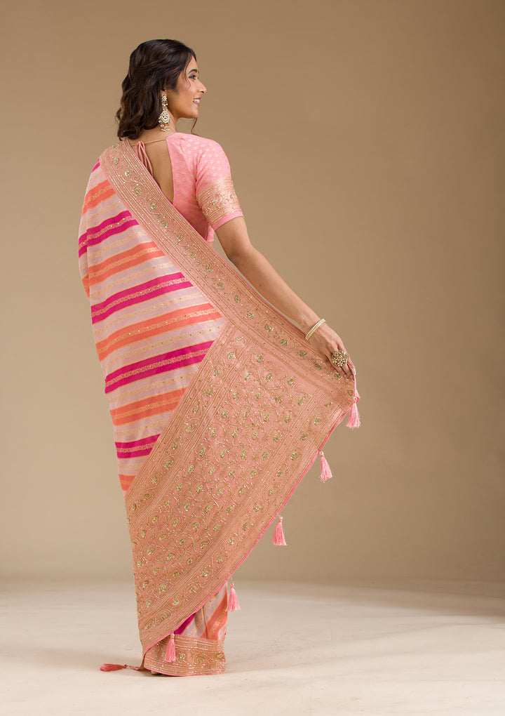 Pink Cutdana Silk Saree