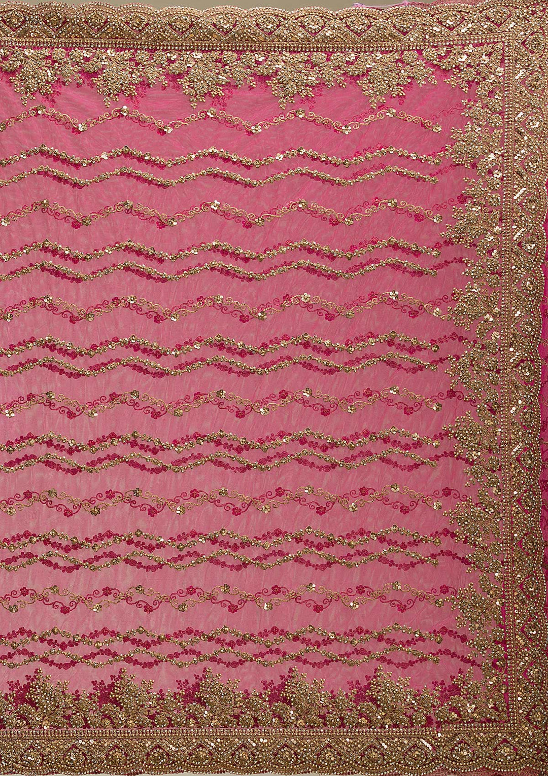 Rani Pink Stonework Net Saree