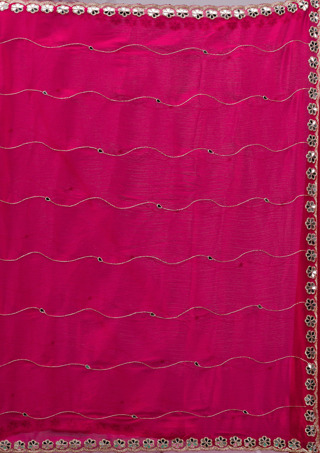 Rani Pink Organza Mirrorwork Saree With Matching Blouse Piece