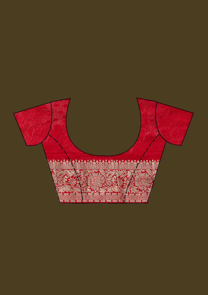 Red Silk Checks Gold Zariwork Saree With Matching Blouse Piece