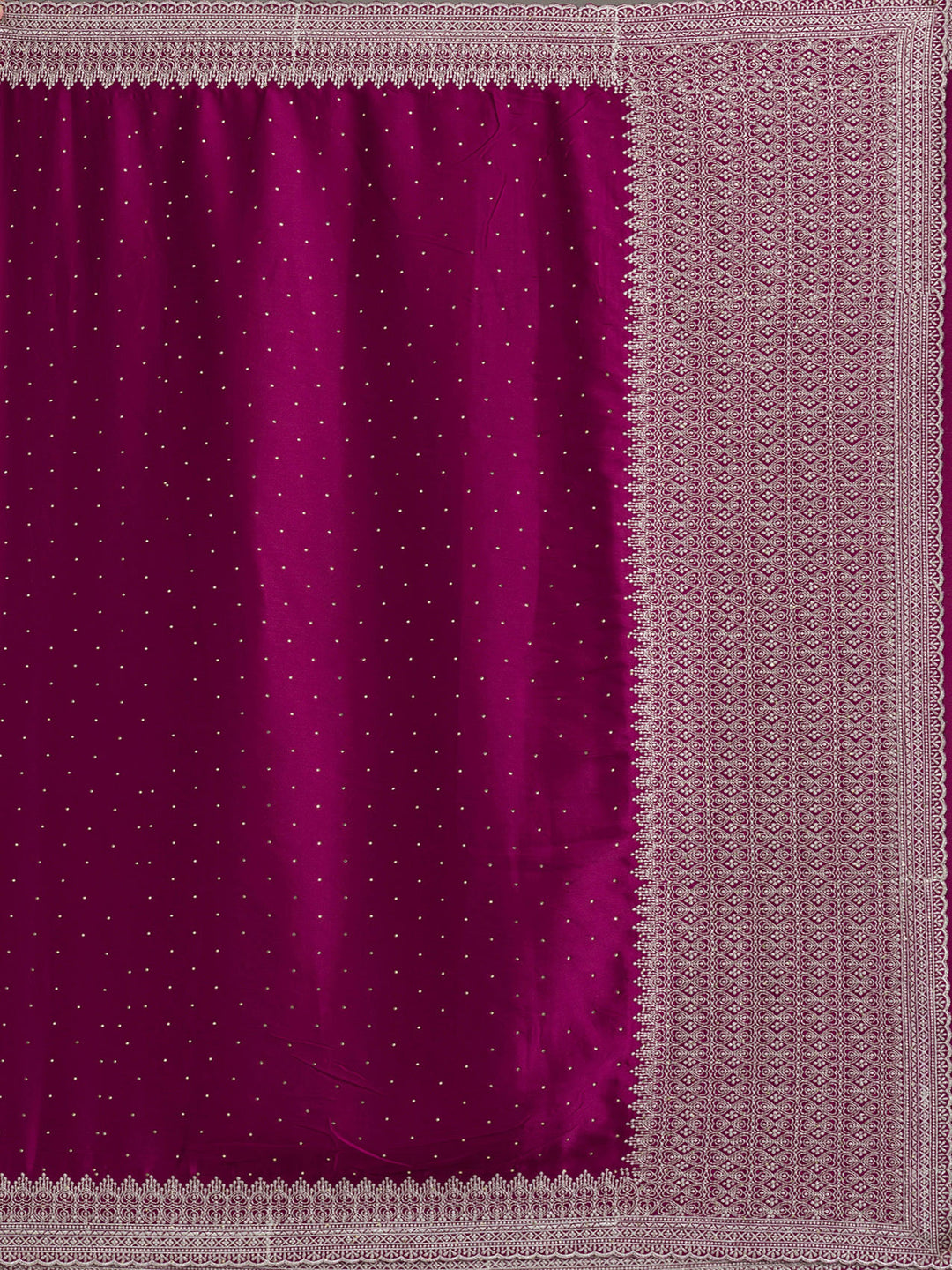 Wine Satin Silver Zariwork Saree With Matching Blouse Piece