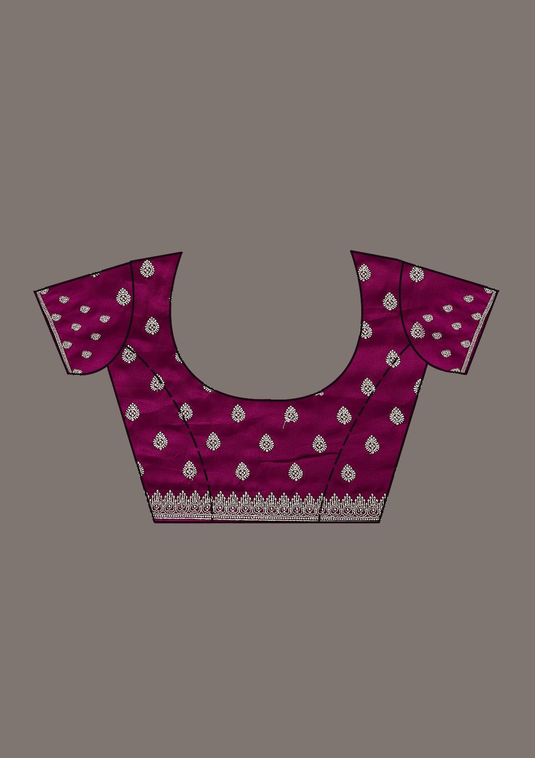 Wine Satin Silver Zariwork Saree With Matching Blouse Piece