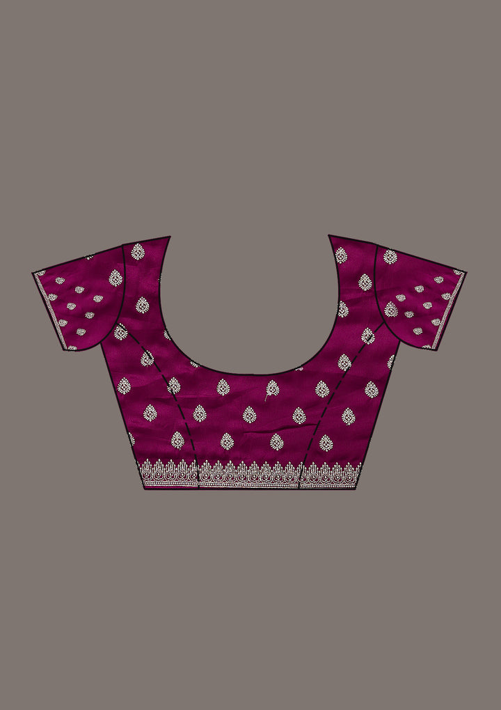 Wine Satin Silver Zariwork Saree With Matching Blouse Piece