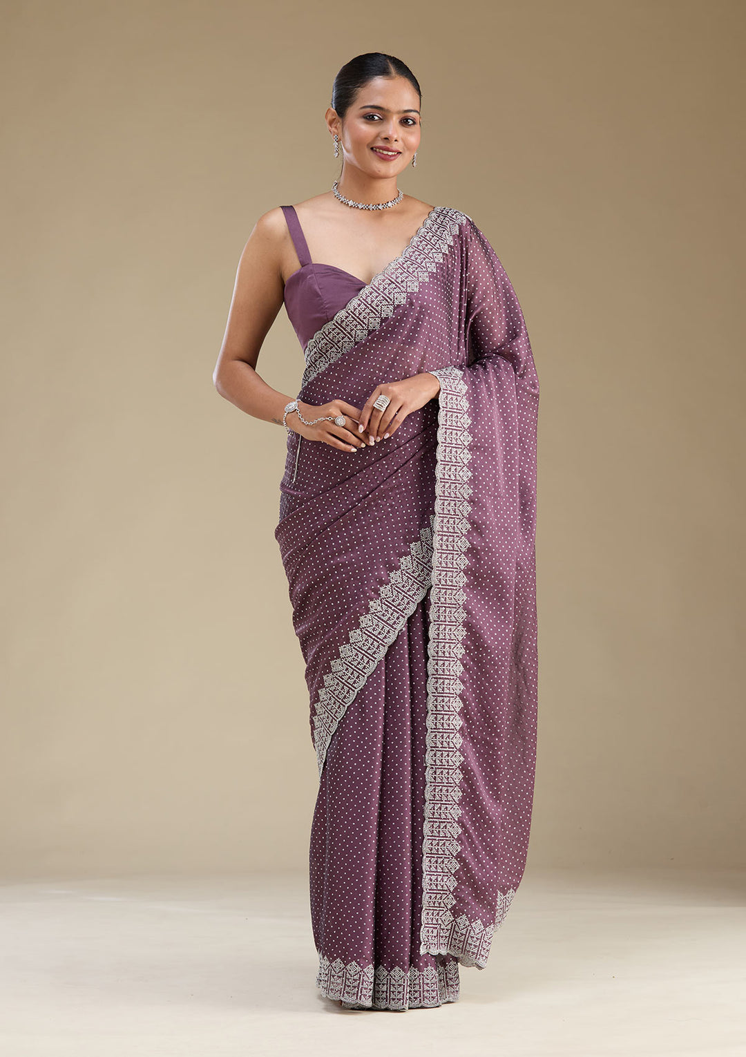 Mauve Zariwork (Silver) Tissue Saree