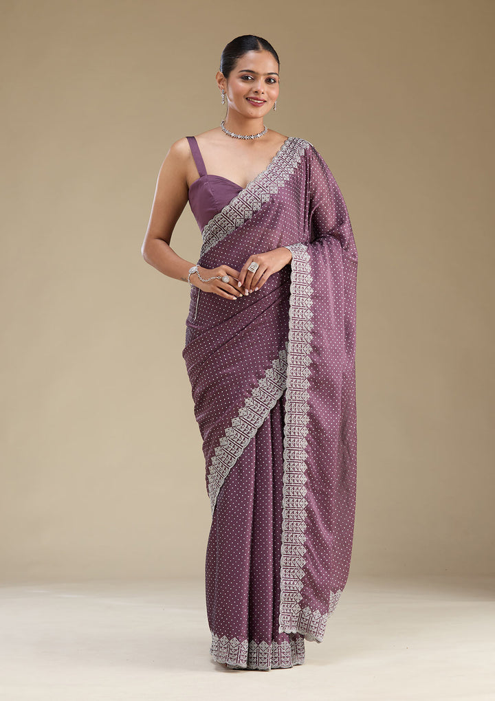 Mauve Zariwork (Silver) Tissue Saree