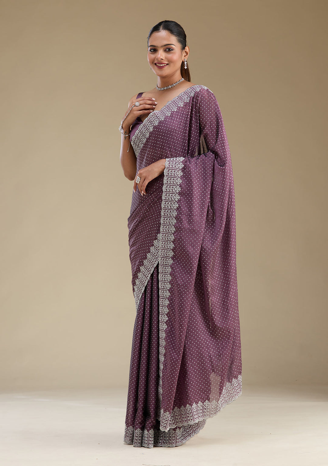Mauve Zariwork (Silver) Tissue Saree