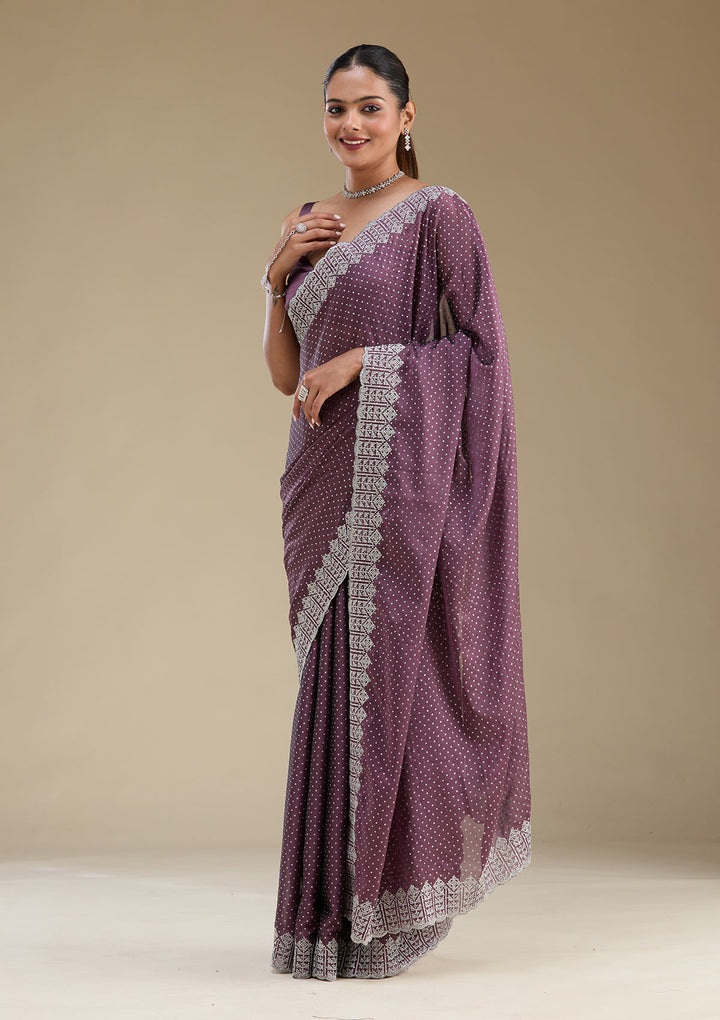 Mauve Zariwork (Silver) Tissue Saree