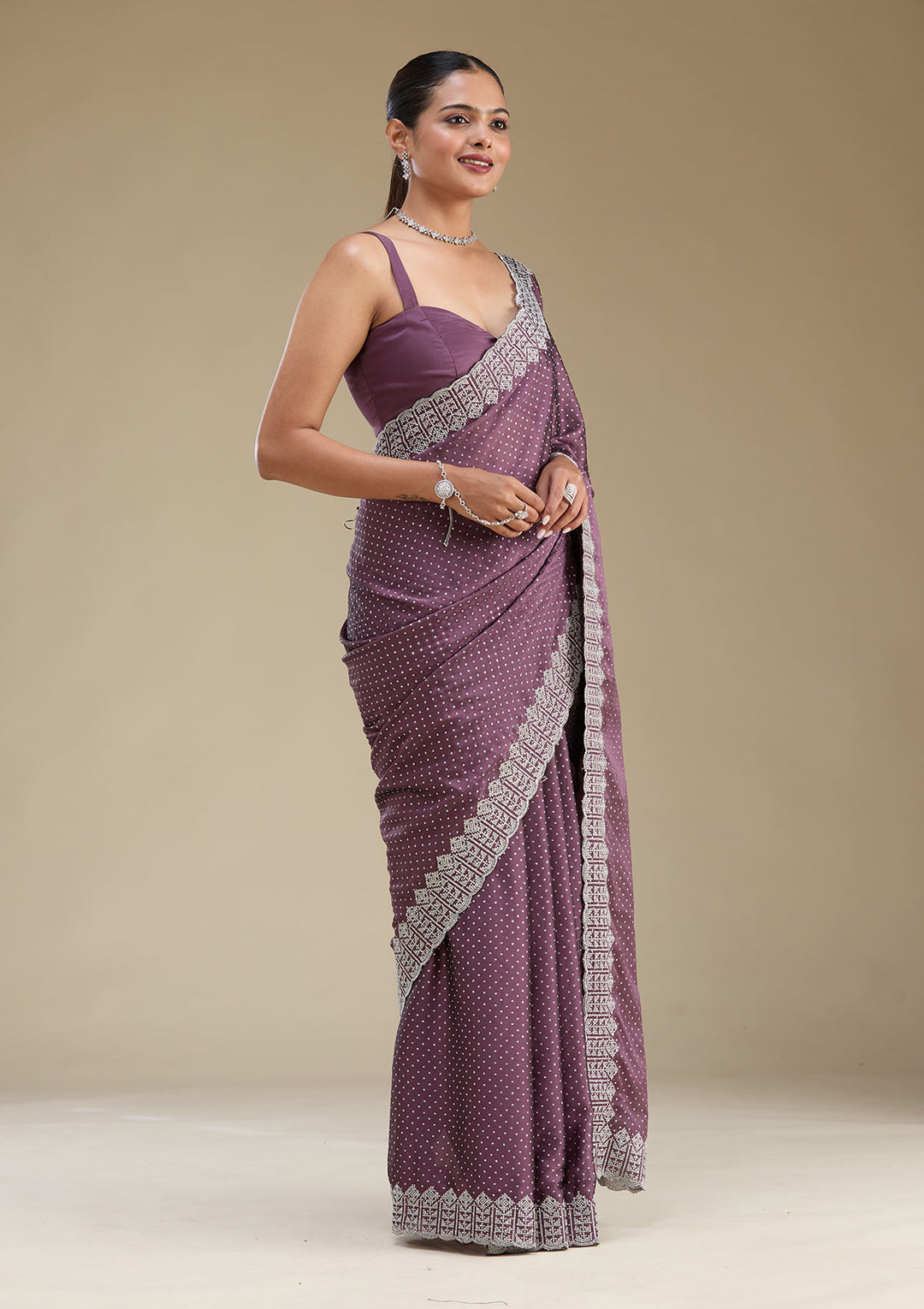 Mauve Zariwork (Silver) Tissue Saree