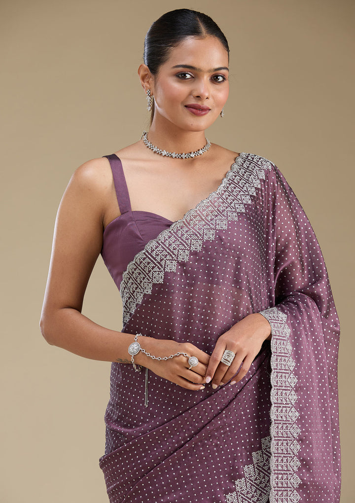 Mauve Zariwork (Silver) Tissue Saree