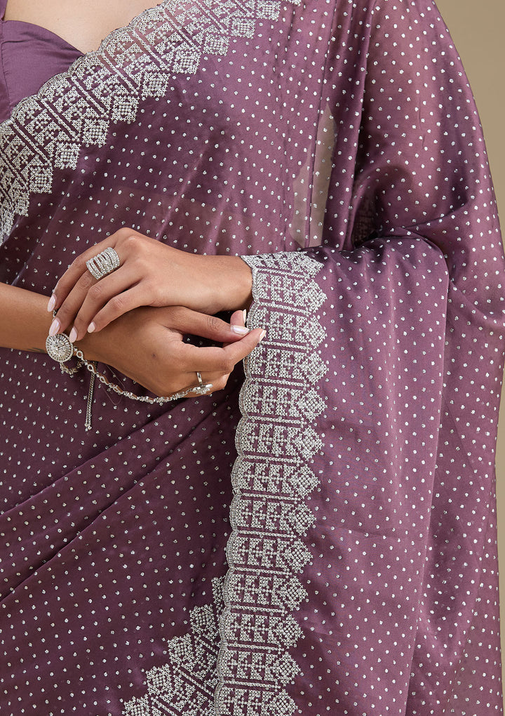 Mauve Zariwork (Silver) Tissue Saree