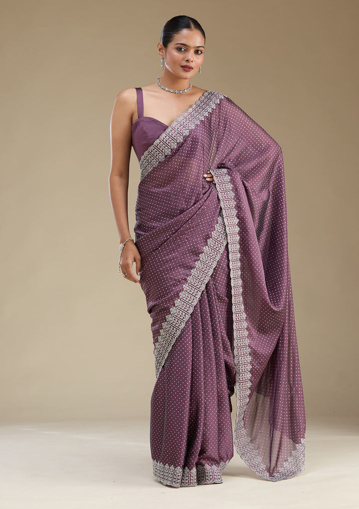 Mauve Zariwork (Silver) Tissue Saree