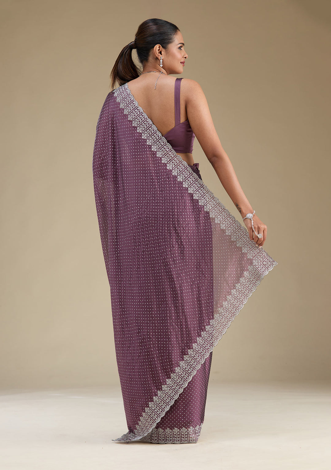 Mauve Zariwork (Silver) Tissue Saree