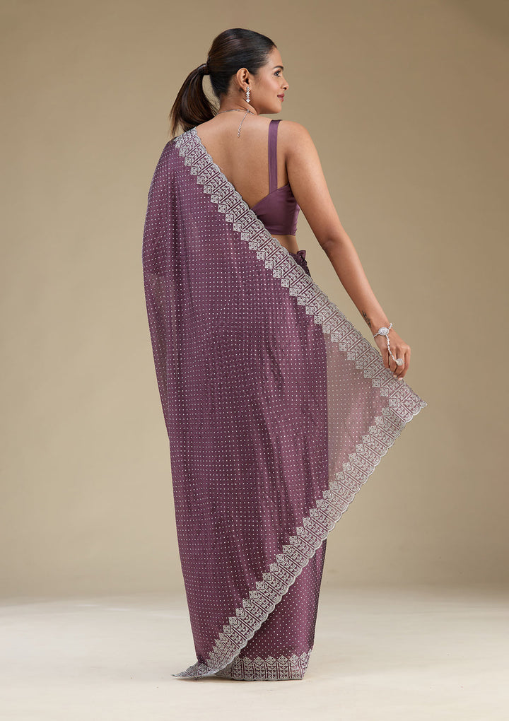Mauve Zariwork (Silver) Tissue Saree