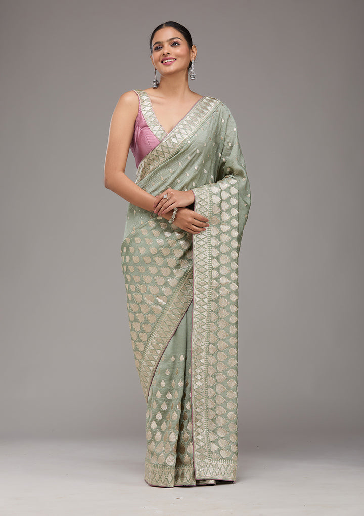 Pista Green Stonework Art Silk Saree