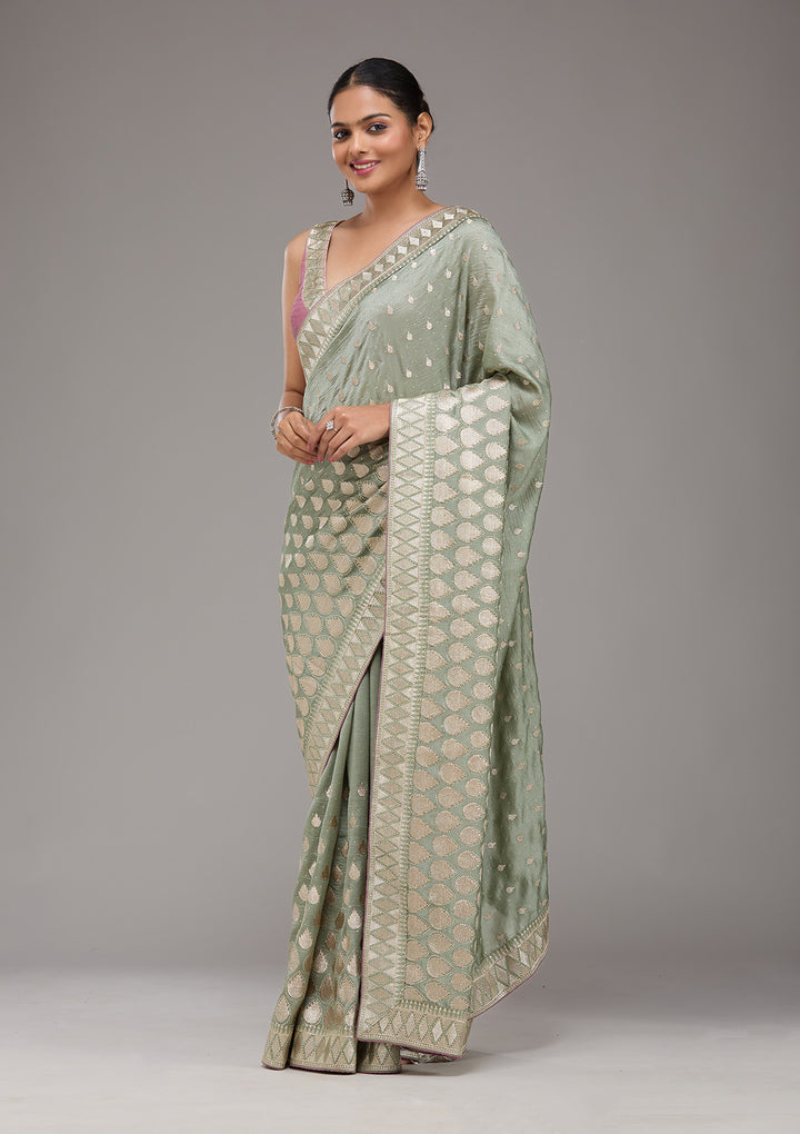 Pista Green Stonework Art Silk Saree