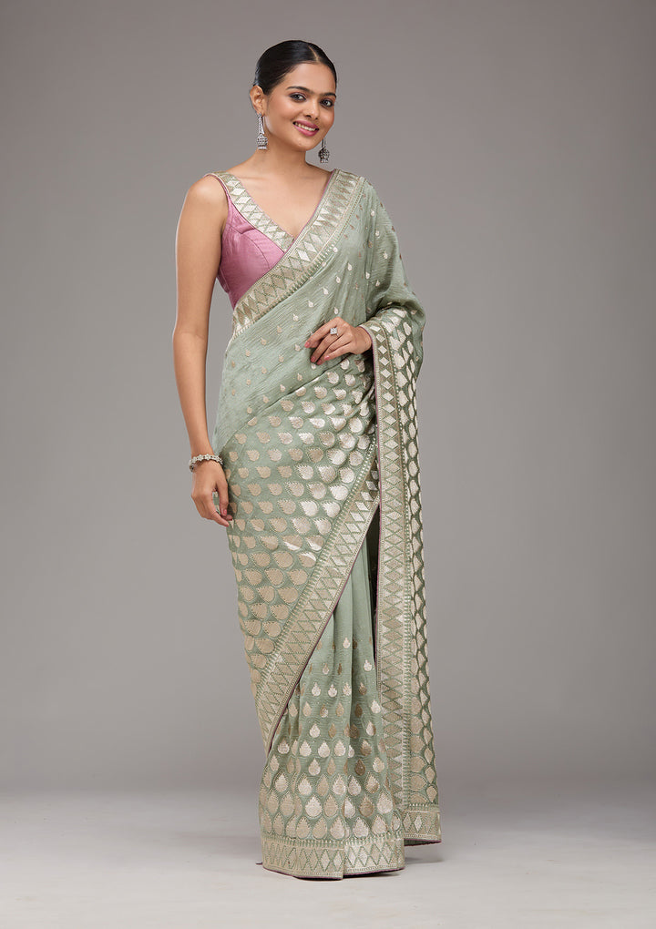 Pista Green Stonework Art Silk Saree