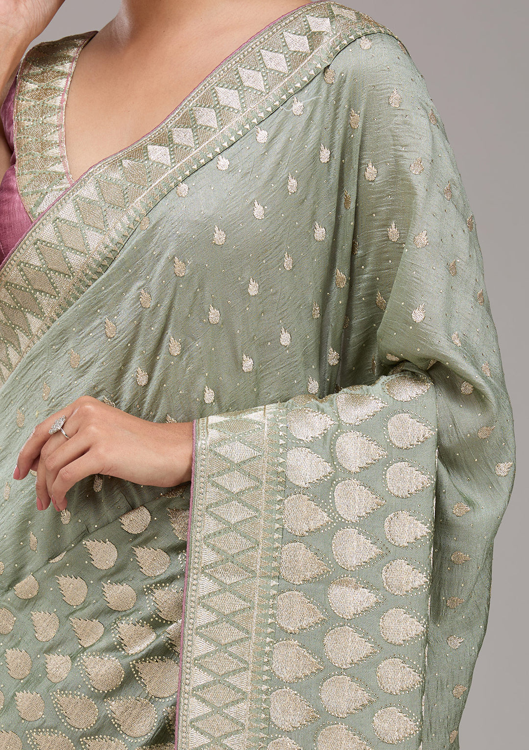 Pista Green Stonework Art Silk Saree