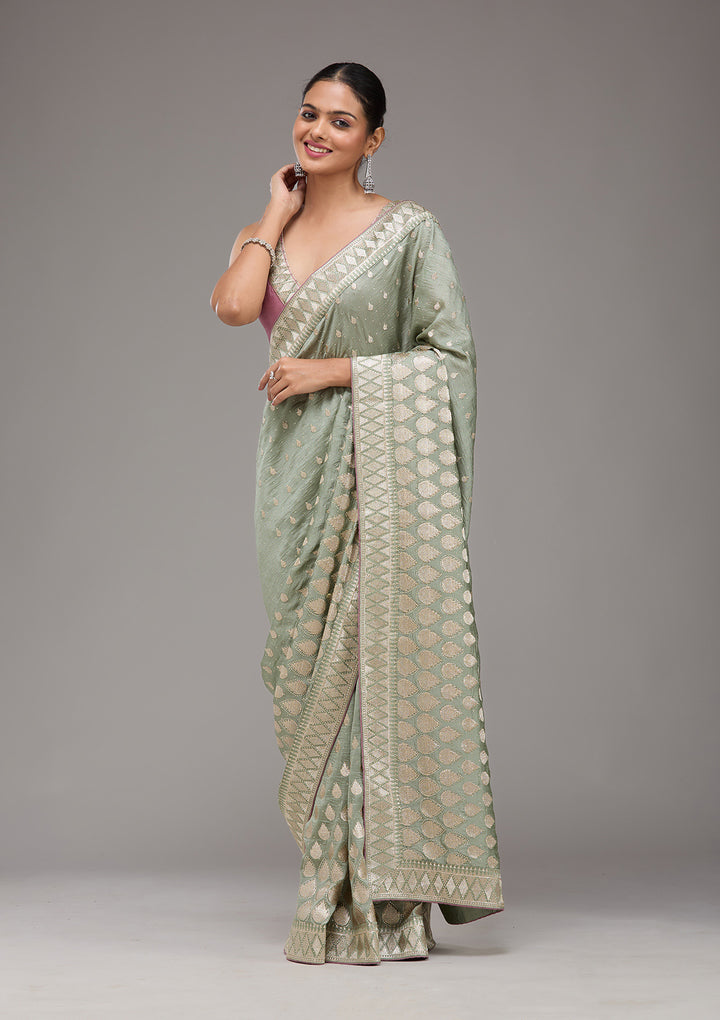 Pista Green Stonework Art Silk Saree