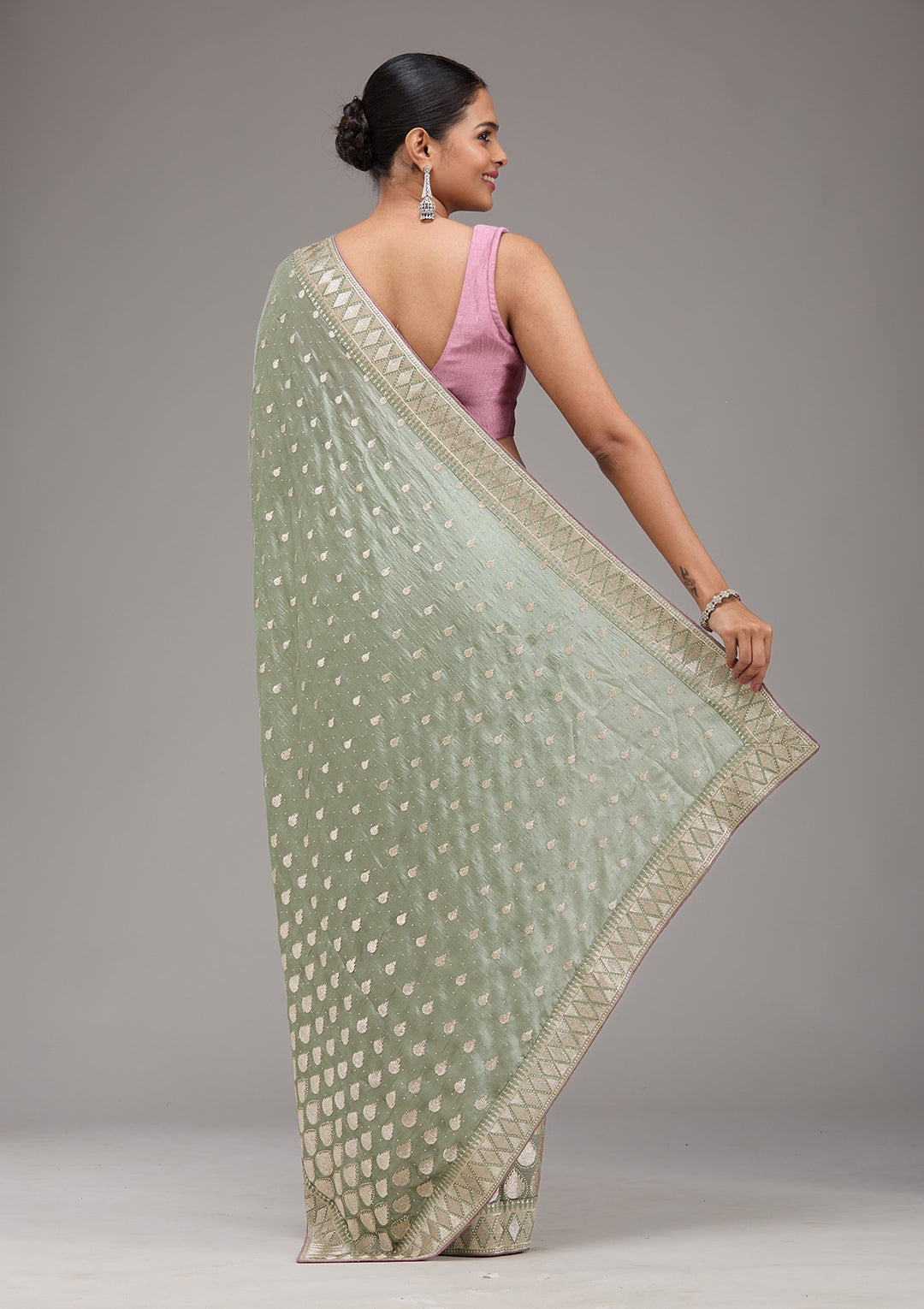 Pista Green Stonework Art Silk Saree