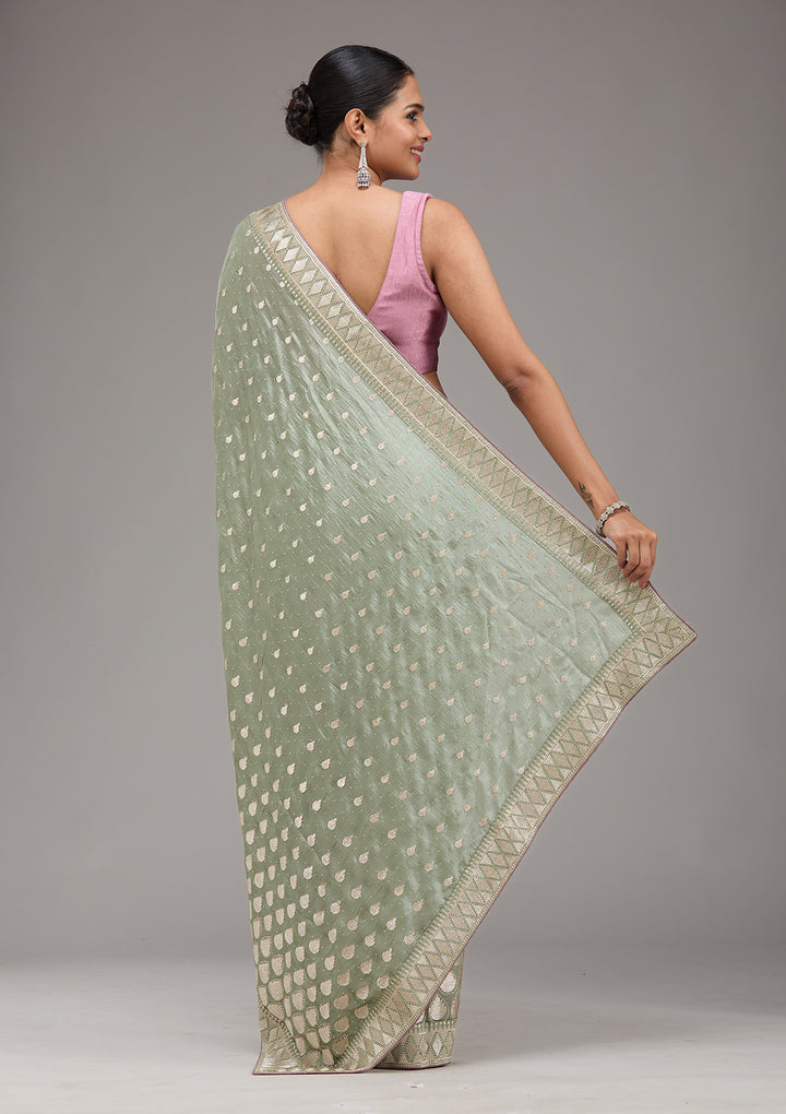 Pista Green Stonework Art Silk Saree