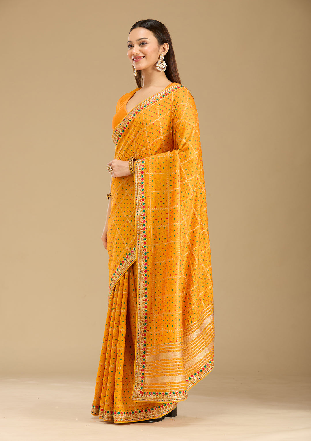Mustard Zariwork (Gold) Soft Raw Silk Saree