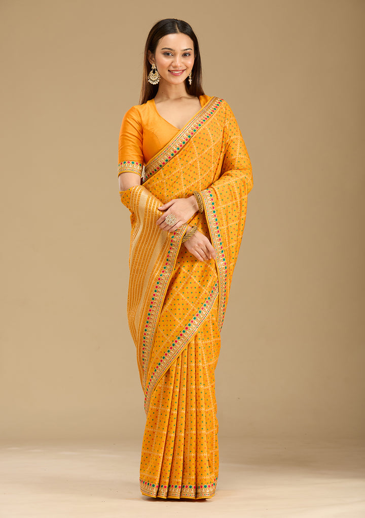 Mustard Zariwork (Gold) Soft Raw Silk Saree