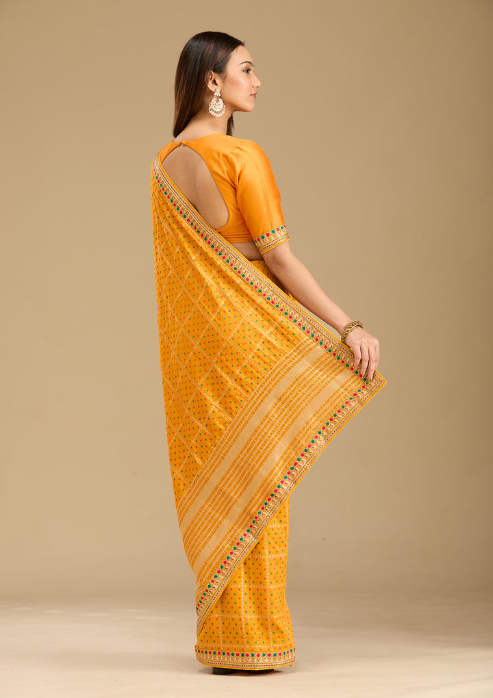 Mustard Zariwork (Gold) Soft Raw Silk Saree