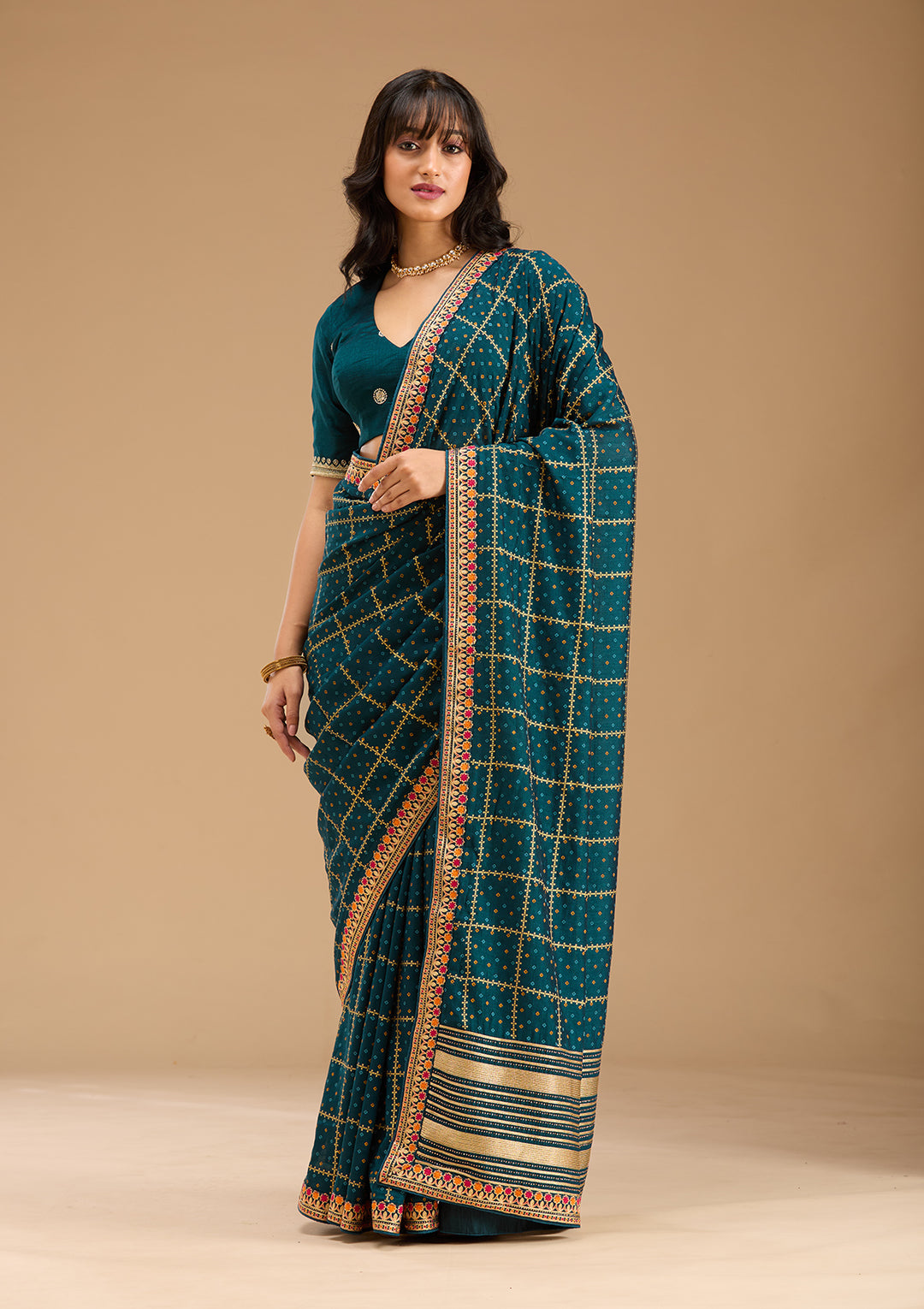 Peacock Blue Gold Zariwork Soft Raw Silk Saree