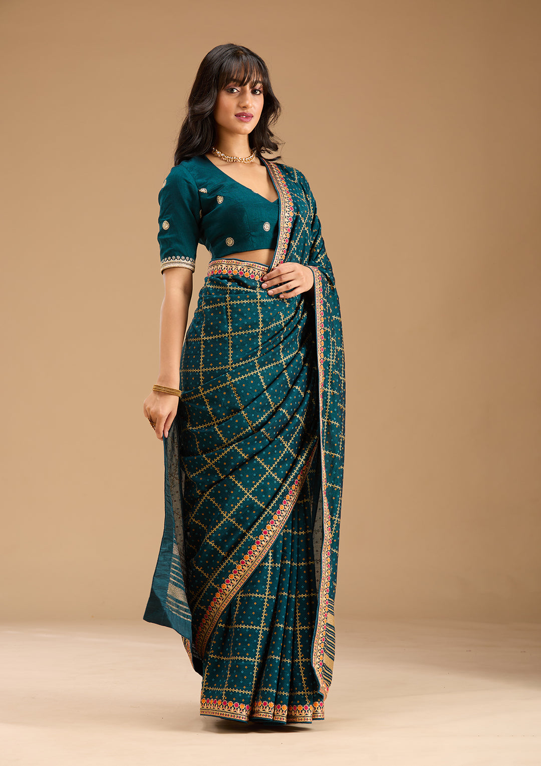 Peacock Blue Gold Zariwork Soft Raw Silk Saree