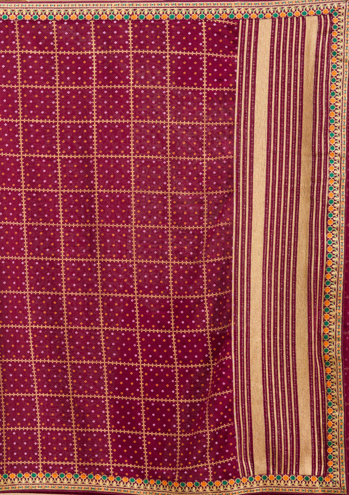 Wine Gold Zariwork Soft Raw Silk Saree