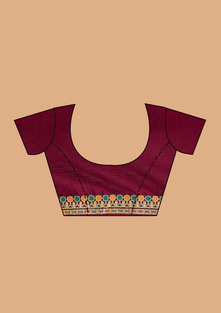 Wine Gold Zariwork Soft Raw Silk Saree