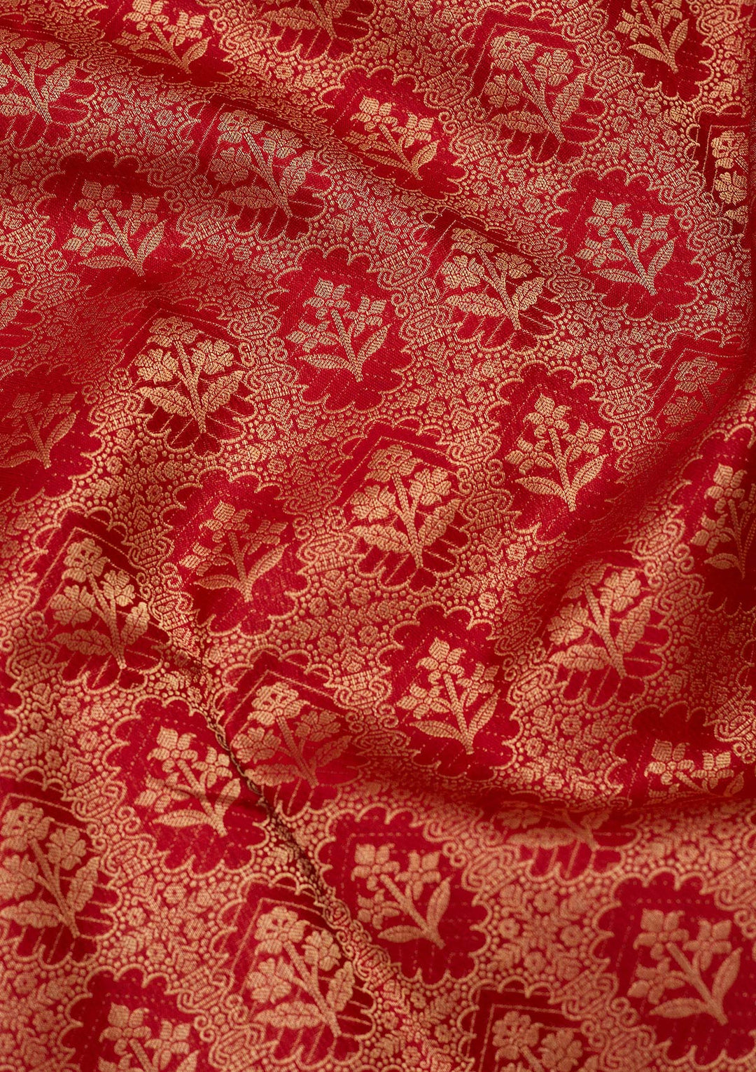 Red Silk Jaal Gold Zariwork Saree With Matching Blouse Piece