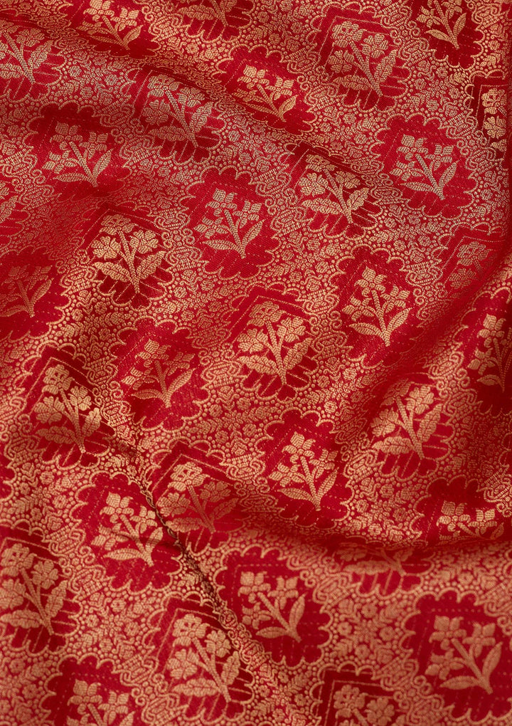 Red Silk Jaal Gold Zariwork Saree With Matching Blouse Piece