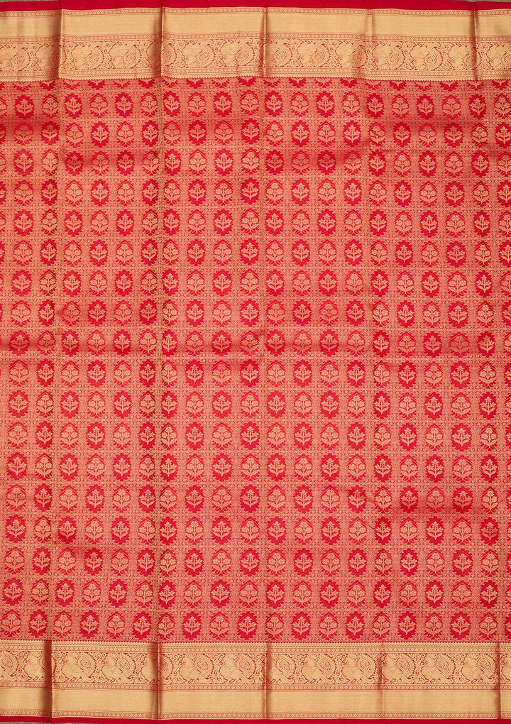 Red Silk Jaal Gold Zariwork Saree With Matching Blouse Piece