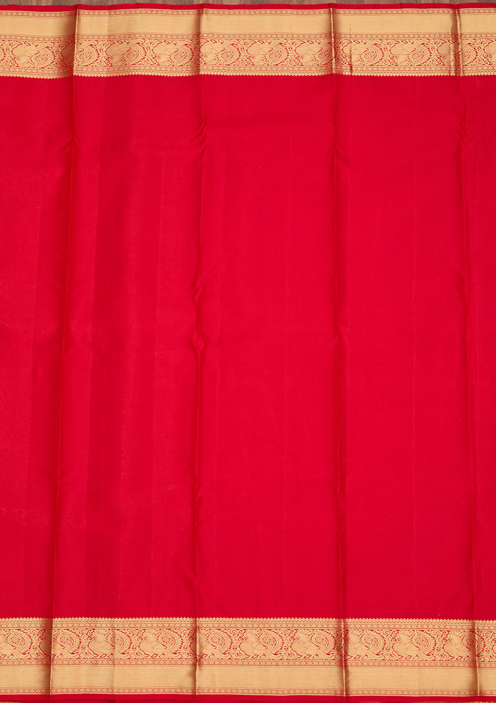 Red Silk Jaal Gold Zariwork Saree With Matching Blouse Piece