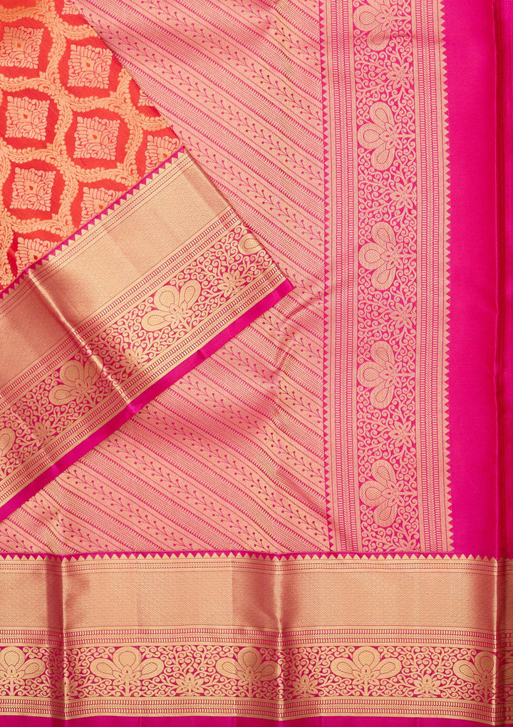 Red Silk Jaal Saree With Matching Blouse Piece