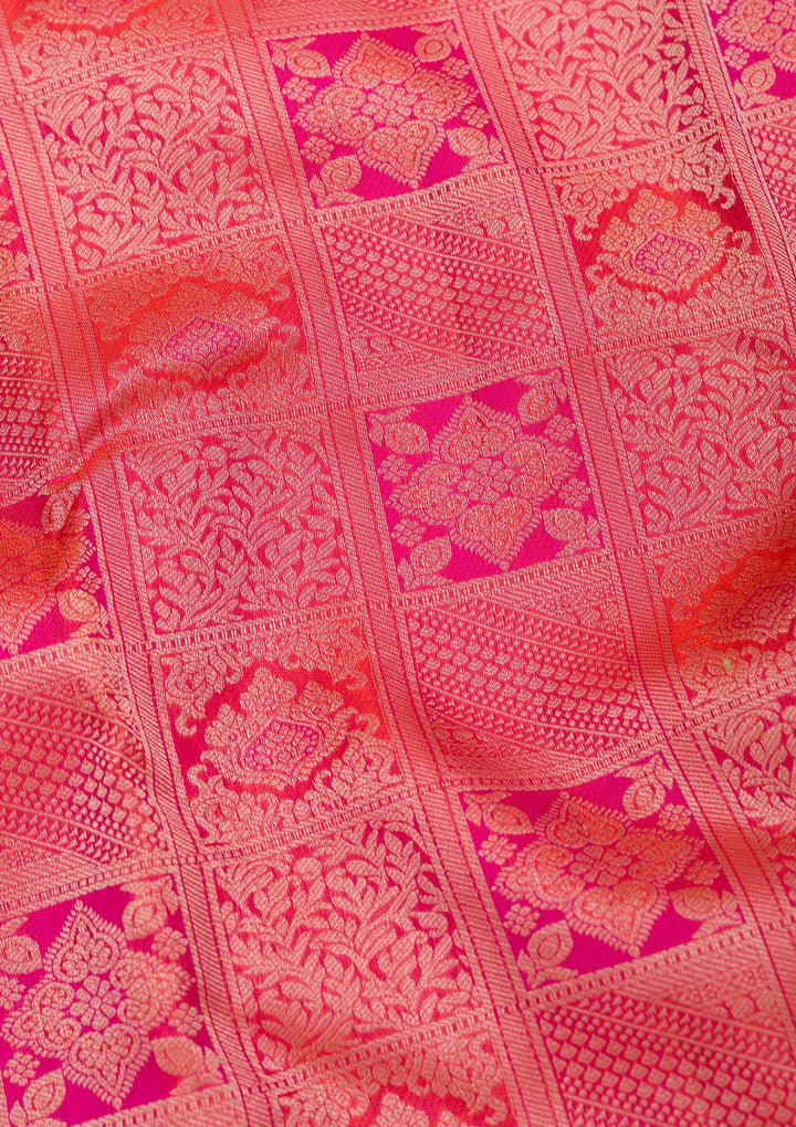 Orange Silk Jaal Gold Zariwork Saree With Matching Blouse Piece