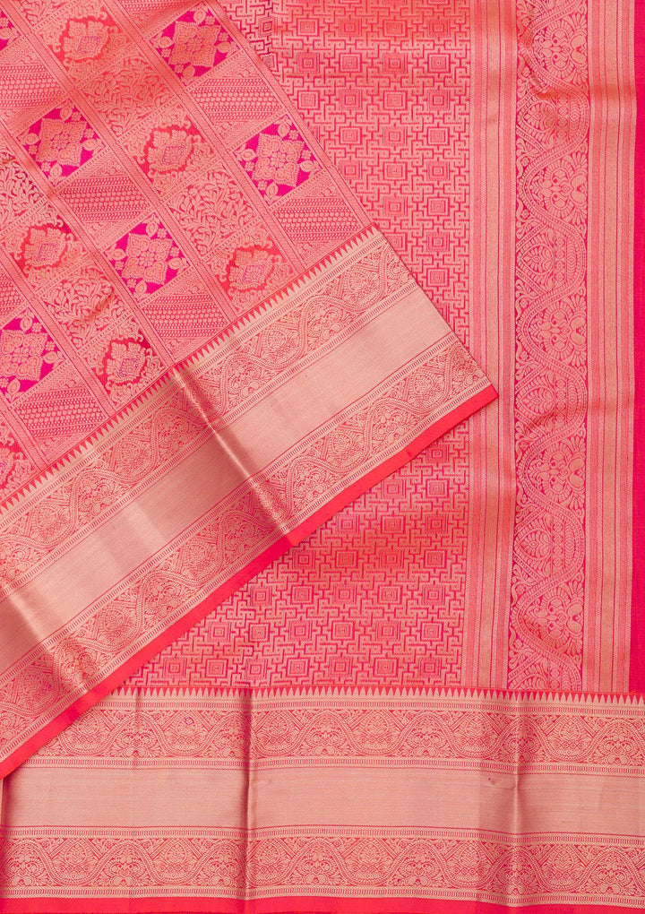 Orange Silk Jaal Gold Zariwork Saree With Matching Blouse Piece