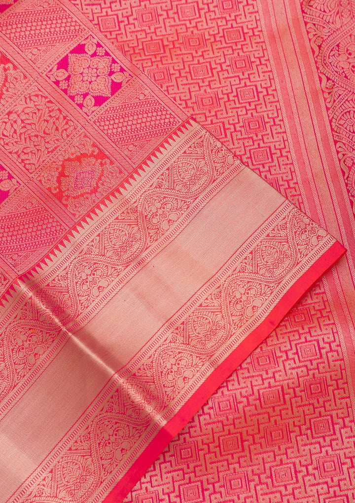 Orange Silk Jaal Gold Zariwork Saree With Matching Blouse Piece