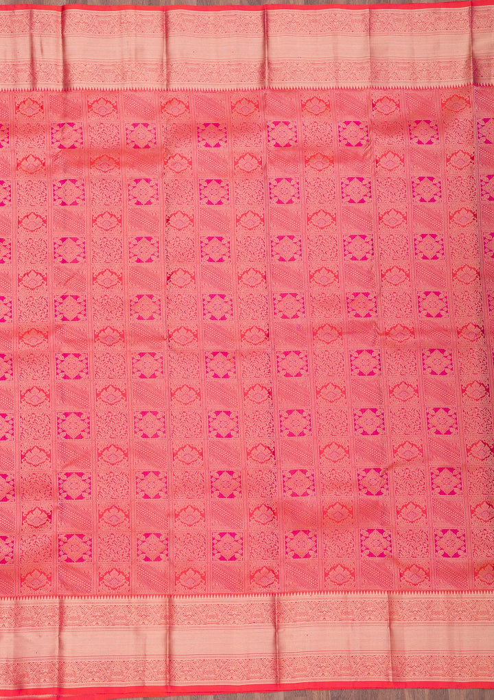 Orange Silk Jaal Gold Zariwork Saree With Matching Blouse Piece