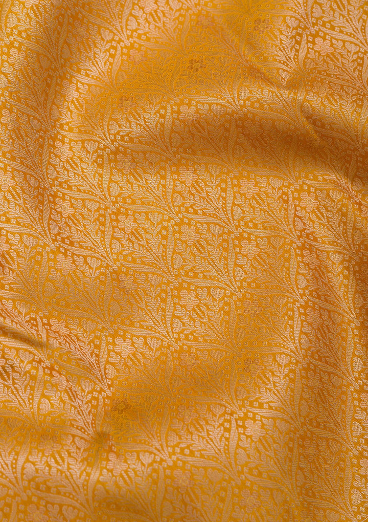 Mustard Silk Jaal Gold Zariwork Saree With Matching Blouse Piece