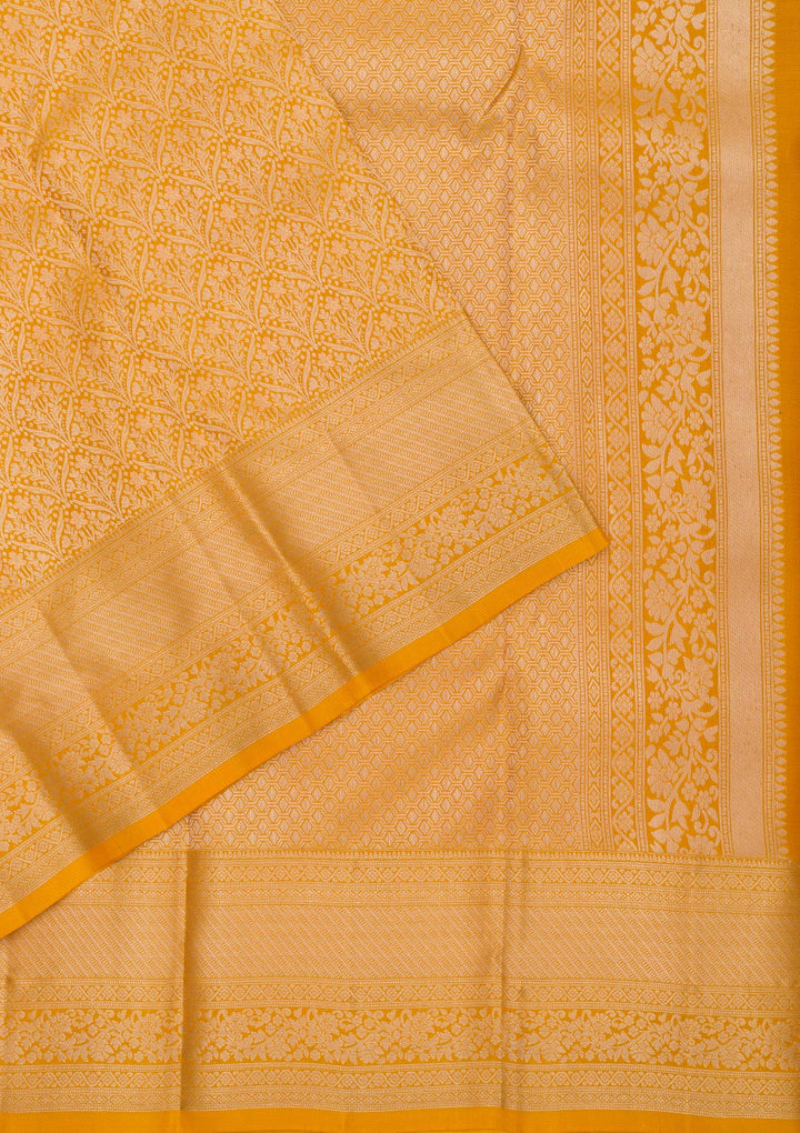Mustard Silk Jaal Gold Zariwork Saree With Matching Blouse Piece