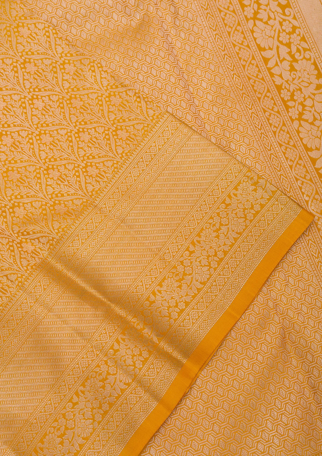 Mustard Silk Jaal Gold Zariwork Saree With Matching Blouse Piece