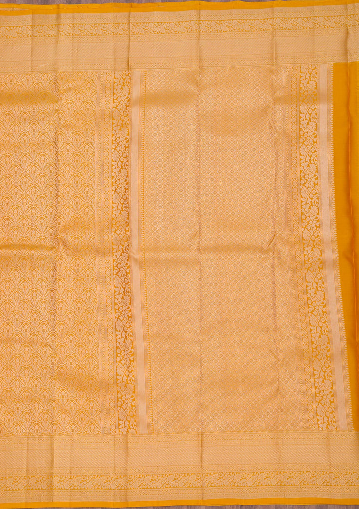 Mustard Silk Jaal Gold Zariwork Saree With Matching Blouse Piece